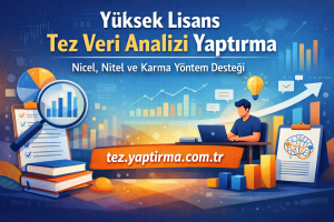 Yüksek lisans tez veri analizi yaptırma hizmetlerini tanıtan banner; grafikler, büyüyen veriler ve bilgisayar başında çalışan kişiyle...